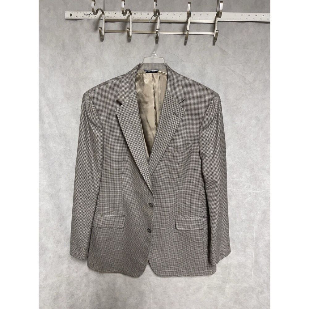 Brooks Brothers Blazer Men 43L Gray Houndstooth 2B Silk Wool Flannel Career Luxe